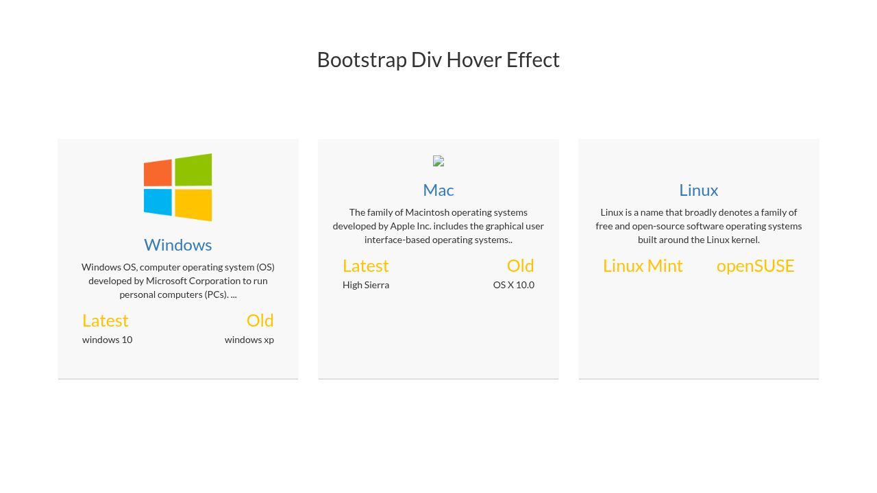 Bootstrap Div hover effects Bootstrap Div hover effects