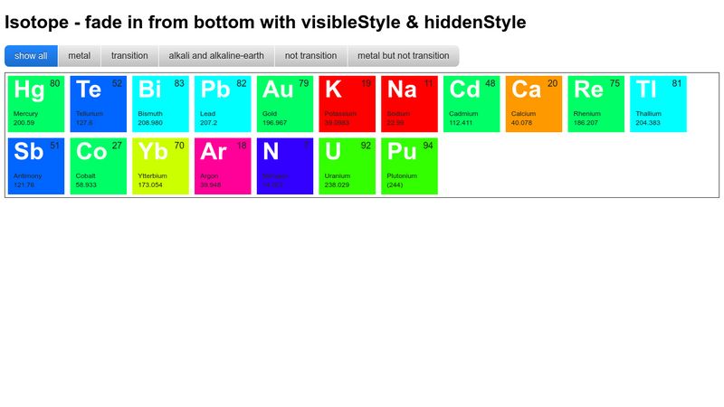 Isotope - fade in from bottom with visibleStyle & hiddenStyle