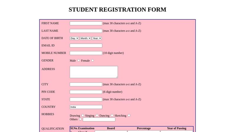 STUDENT REGISTRATION FORM