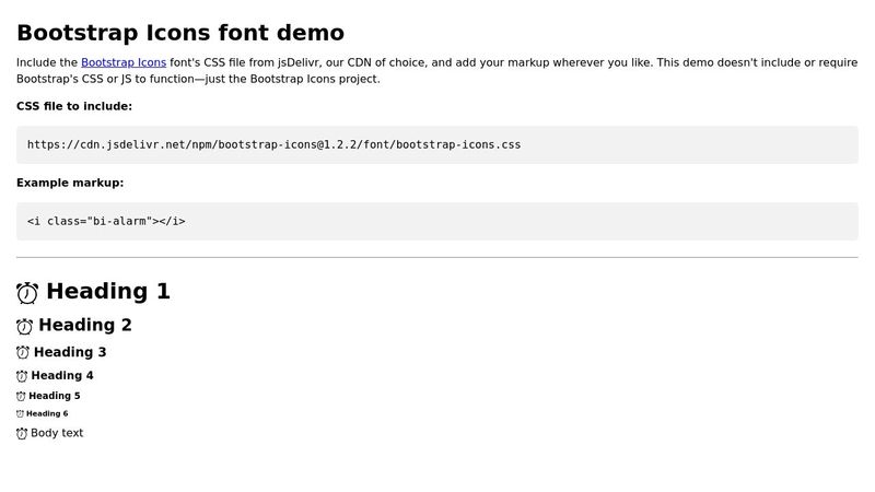 Bootstrap Icons font demo