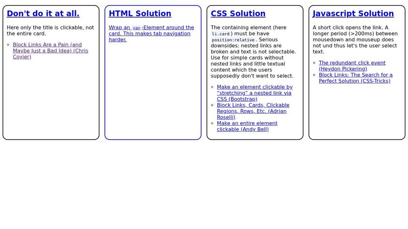 How to make a card clickable? Four solutions.