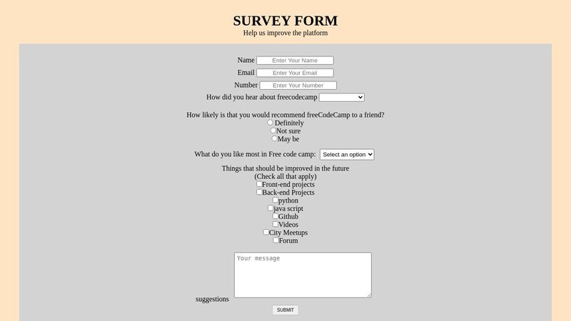 free code camp survey form