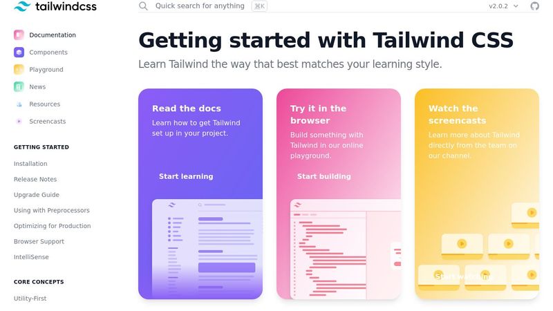 tailwindcss docs v2.0