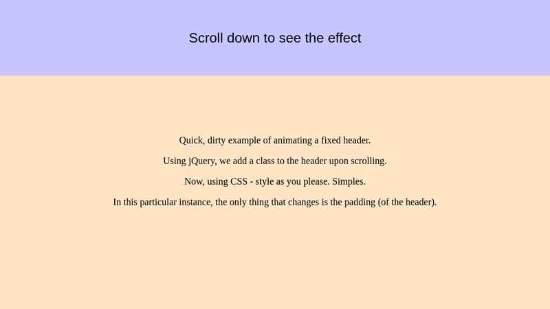 Animating fixed Header on Scroll (jQuery) Animating fixed Header on Scroll (jQuery)