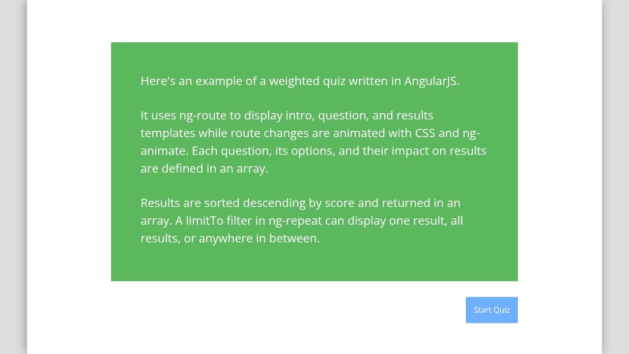 Weighted quiz with AngularJS 1 Weighted quiz with AngularJS 1