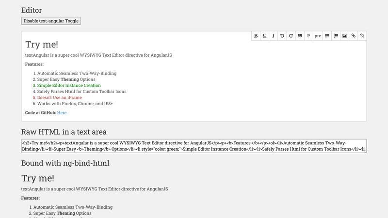 AngularJS Text-Angular WYSIWYG Rich-text Editor