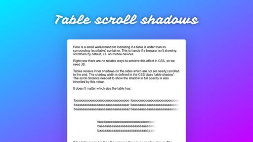 Table scroll shadows - Script Codes