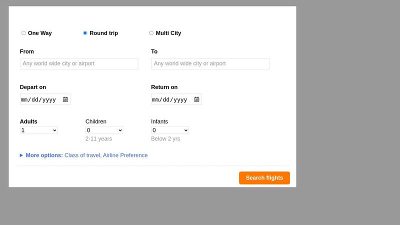 Flight Booking Form with CSS (table)