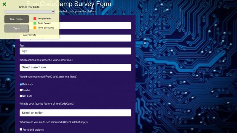 FreeCodeCamp Survey Form Project