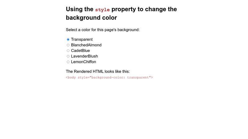 Using the style property to change the background color