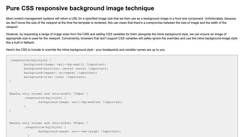 Pure CSS responsive background image technique