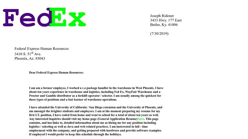 cover letter for fedex driver