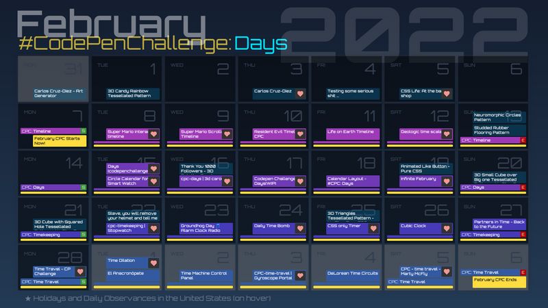 Calendar Layout - #CPC Days