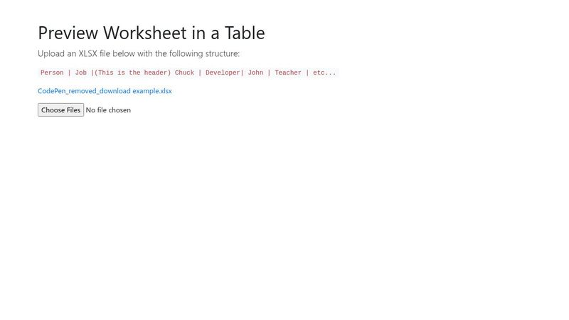 Preview Worksheet in a Table
