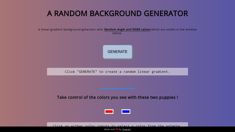 Sử dụng Random Linear Gradient Generator để tạo ra các màu sắc ngẫu nhiên độc đáo trên trang web của bạn. Với công cụ này, bạn có thể tạo ra các mẫu màu sắc phù hợp với ý tưởng và phong cách của trang web của mình.