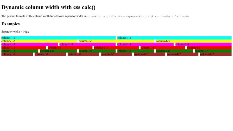 Dynamic Column Width With Css Calc