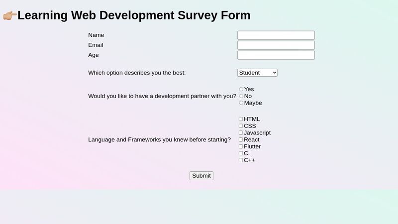 Survey Form using HTML
