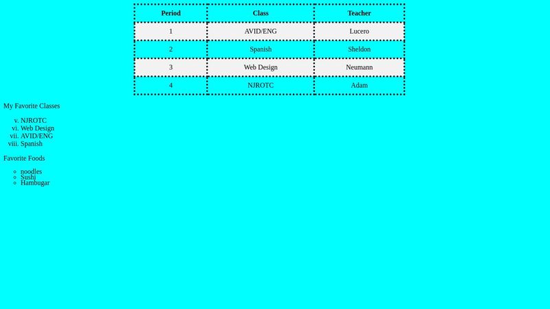 Table and list Codepen