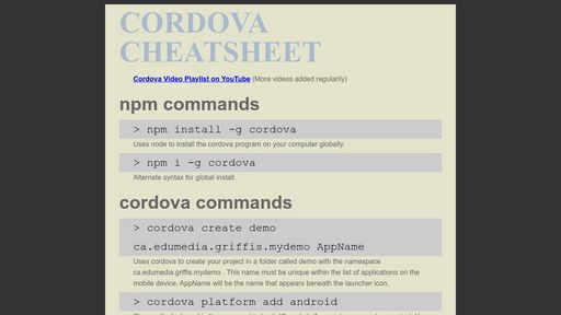 Cordova Cheatsheet - Script Codes