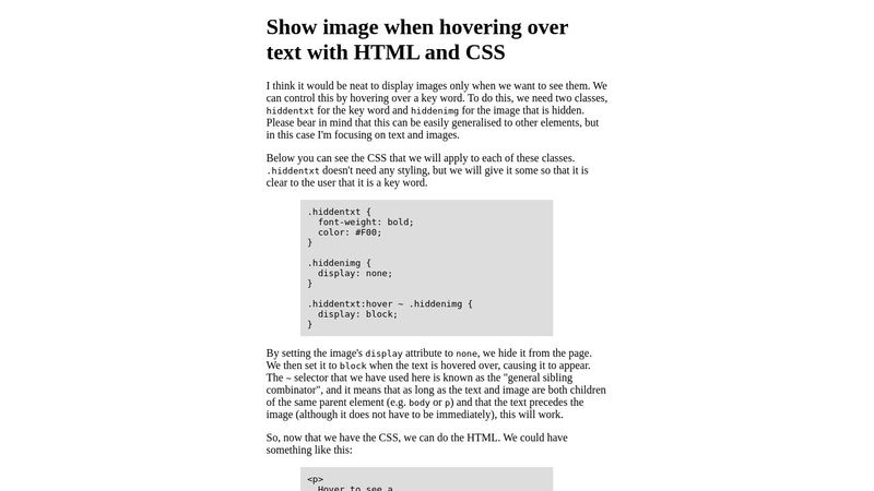CSS Text:hover show image