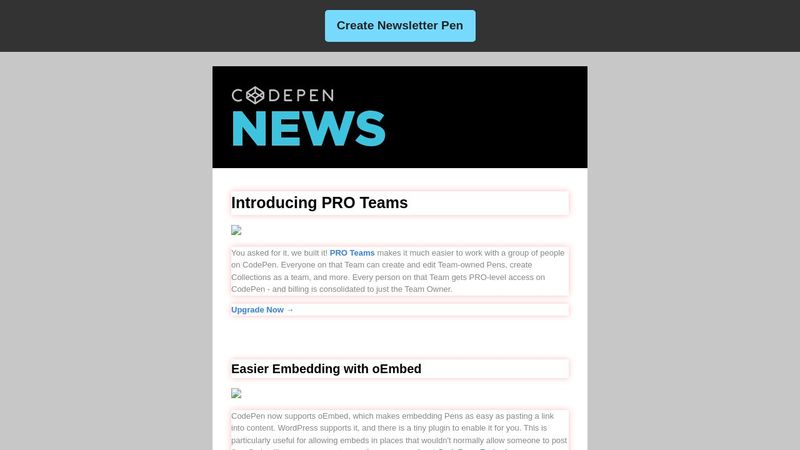 CodePen Newsletter Content Template (Proof of Concept)