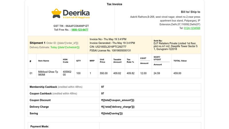 e commerce Invoice