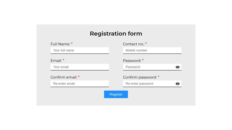 Simple registration form with validation
