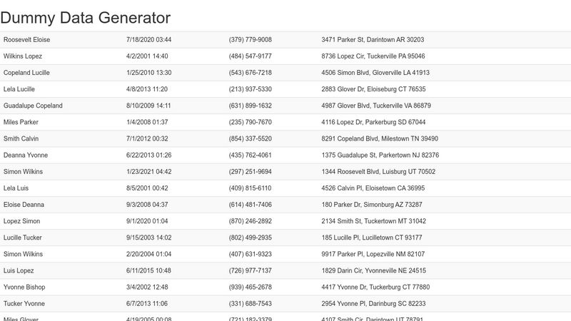 List Of Names Dummy Data