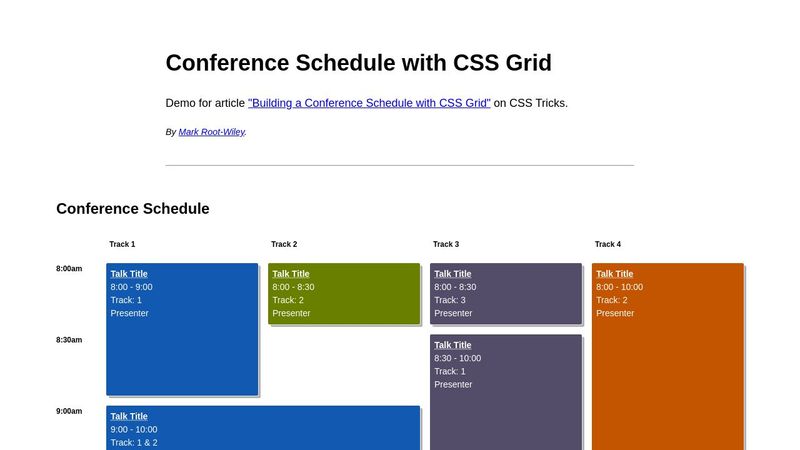 Conference schedule with css grid