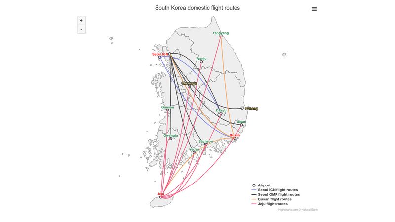 South Korea domestic flight routes