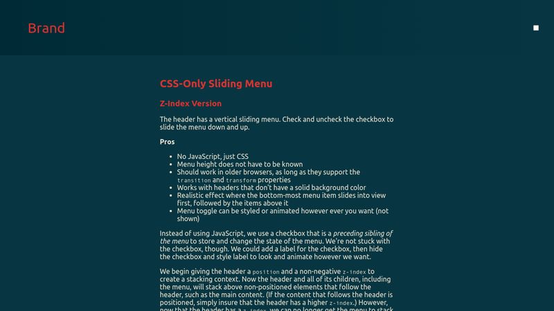 Thưởng thức đẳng cấp và mượt mà của CSS sliding menu với hình ảnh thực tế. Bạn sẽ cảm thấy thích thú khi trải nghiệm nó trên trang web của mình. Hãy cùng xem hình ảnh liên quan để tìm hiểu thêm nhé!