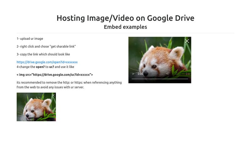 Hosting Image/Video on Google Drive Embed examples