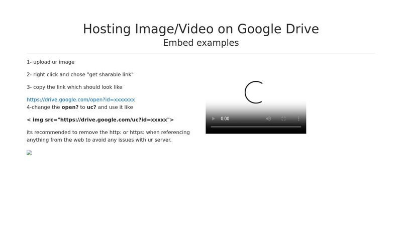 Hosting Image/Video on Google Drive Embed examples Hosting Image/Video on Google Drive Embed examples