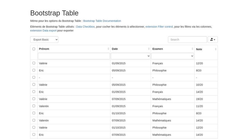Bootstrap Table - Filter control
