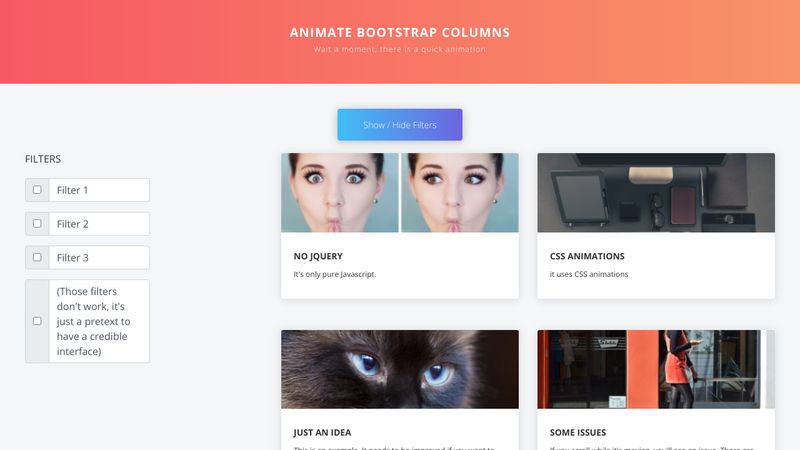 CodePen - Animate a Bootstrap Grid (JS/CSS)
