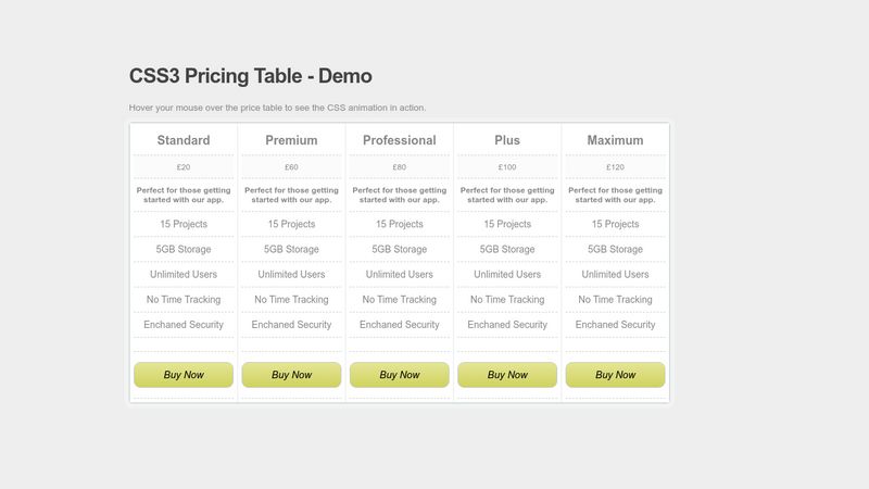 Pricing table - html, css, animated