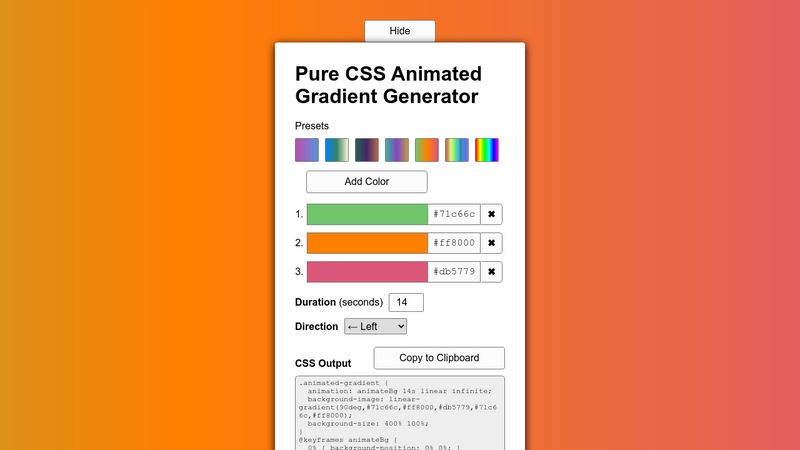 CodePen - Pure CSS Animated Gradient Generator