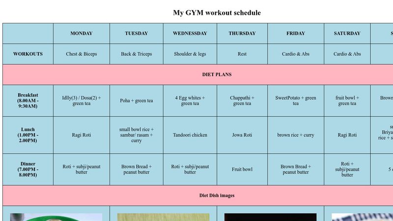 gym-diet-schedule-using-tables