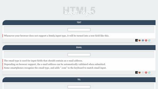 HTML5 Input Types - Script Codes