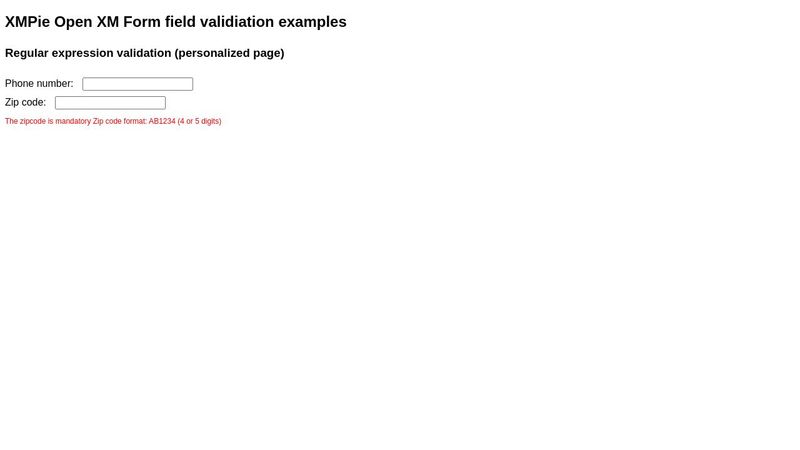 XMPie Open XM - Form Validation - Regular expression example (personalized)