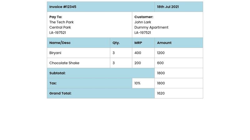 invoice table