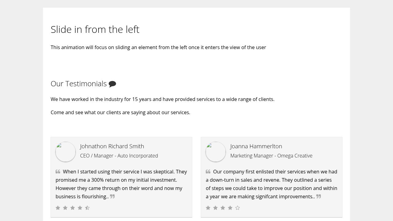 CSS animations on scroll - Slide in from left CSS animations on scroll - Slide in from left