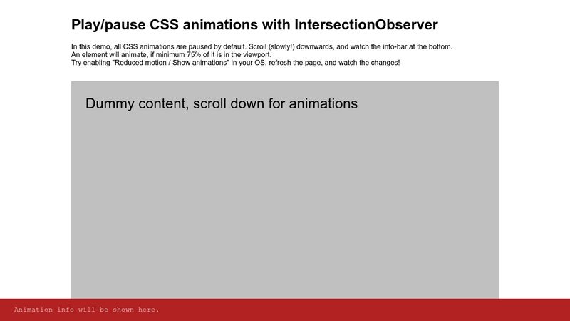 Play/pause CSS animations with IntersectionObserver
