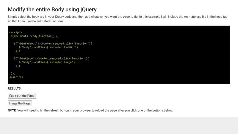 jQuery - .addClass() to body () jQuery - .addClass() to body ()