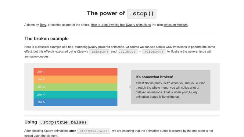 How to .stop() writing bad jQuery animations
