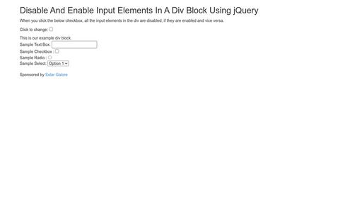 Disable And Enable Input Elements In A Div Block Using jQuery - Script Codes