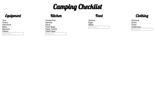 Camping Checklist - Script Codes