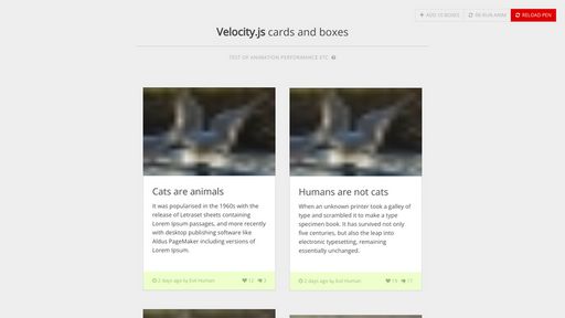 Velocity.js cards layout - Script Codes