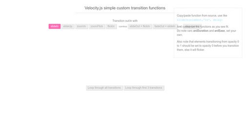 Velocity.js custom transitions - Script Codes