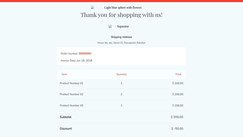 Email Template for Order confirmation